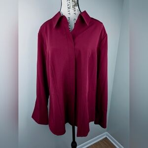 Lane Bryant Rich Burgundy Red No Peek Button Boyfriend Button Up Shirt 14-16